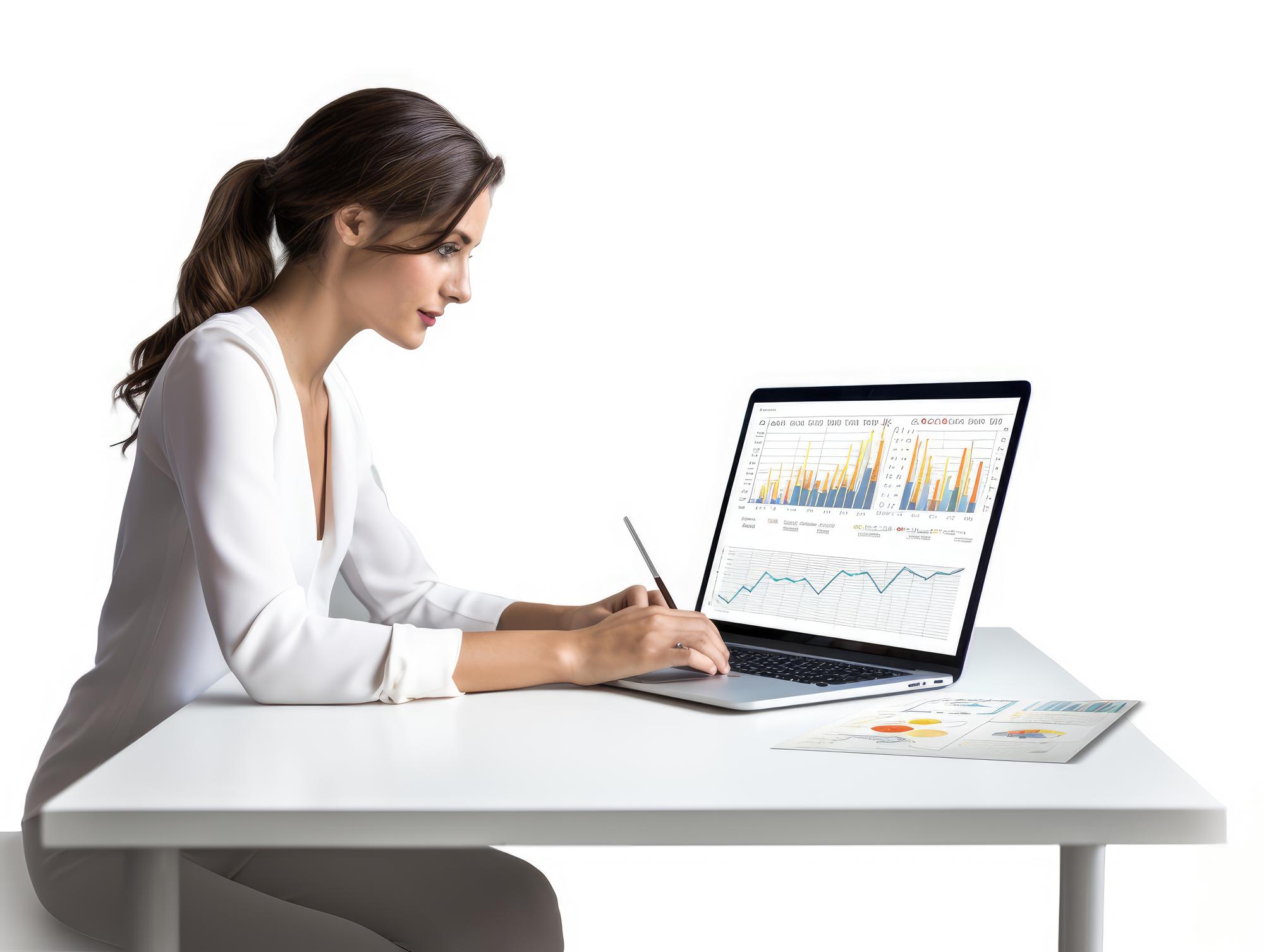 Person studying financial charts on a laptop